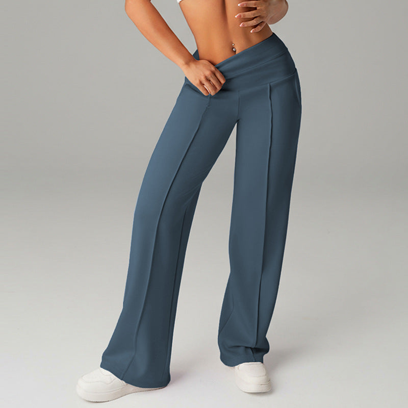 Women's navy blue high-waist wide leg sweatpants — loose fit athleisure - Navy Blue