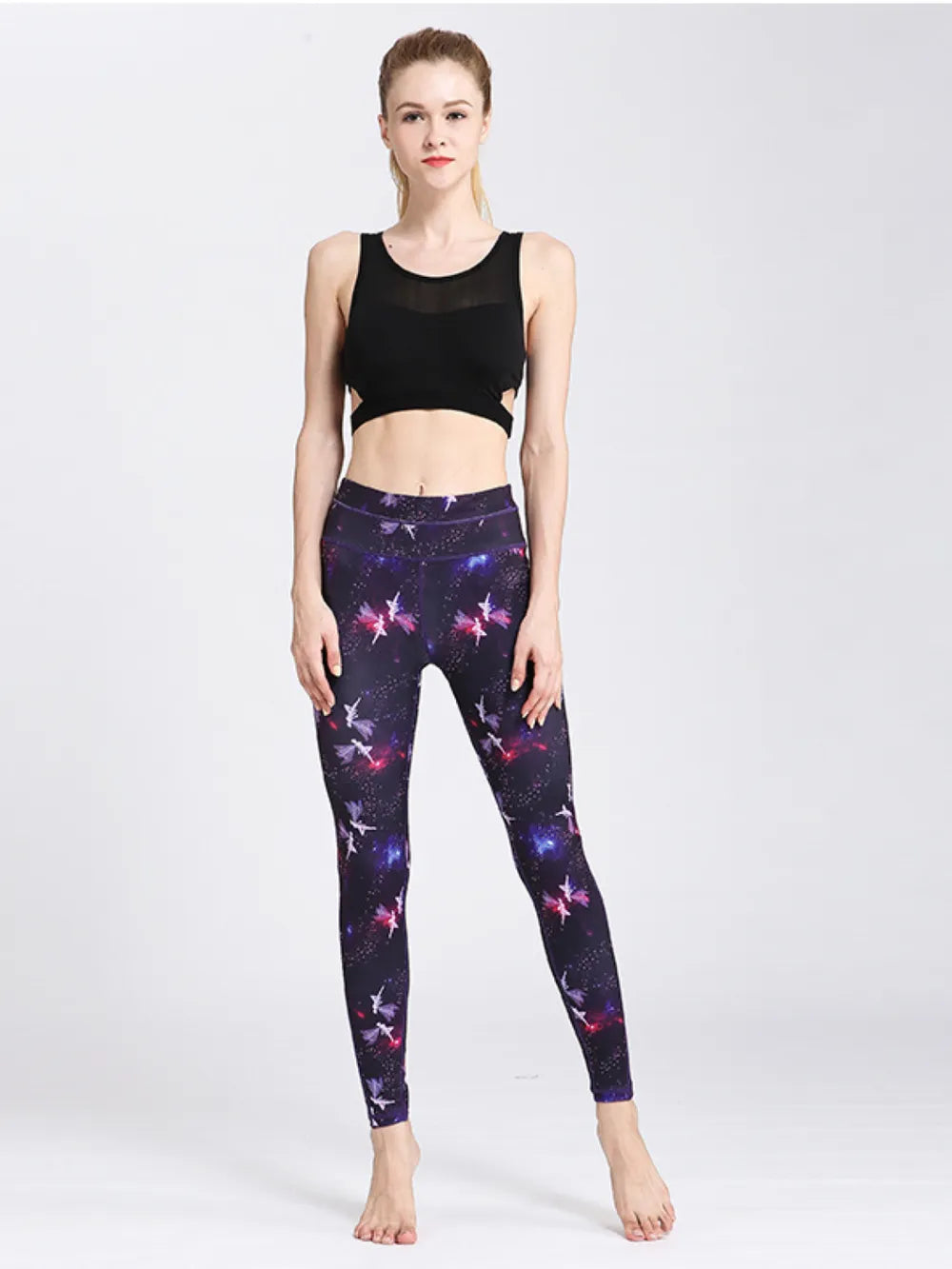 Printed Active High Waist Leggings - Purple