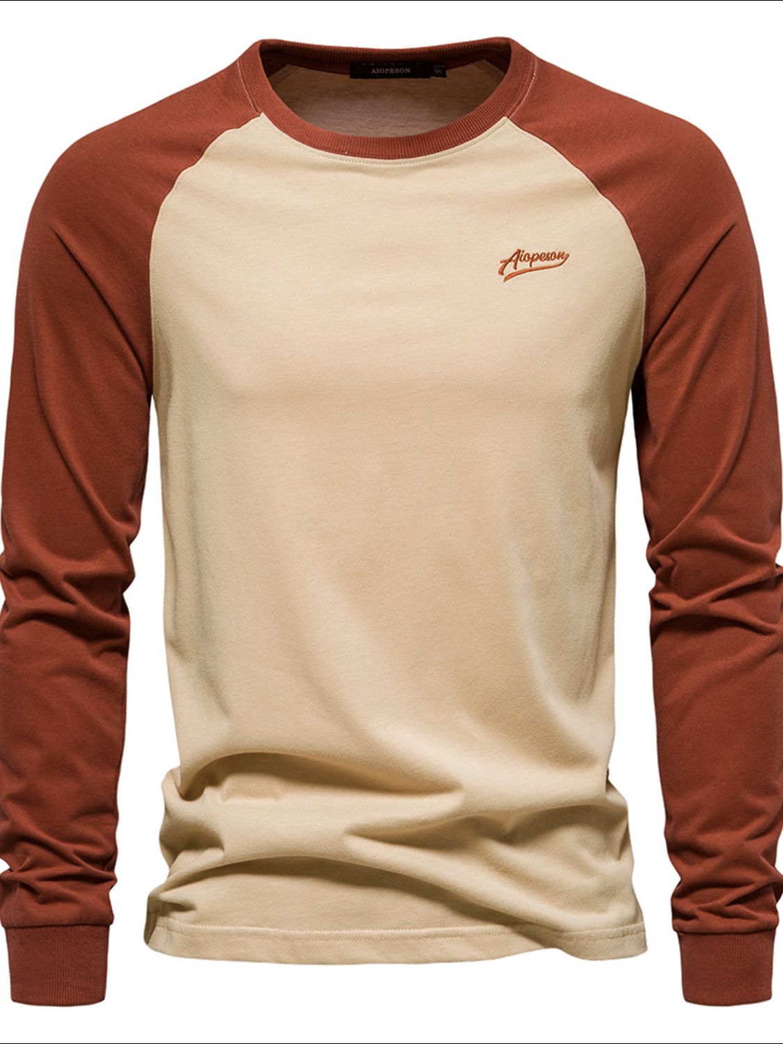 Men's Contrast Raglan Color-Block Sweatshirt khaki color