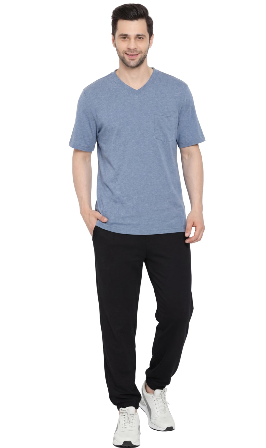 Men's Heavyweight Short Sleeve V-Neck T-Shirt – Relaxed Fit Cotton Blend with Pocket