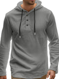 Men's Linen-Blend Button Henley Hoodie gray