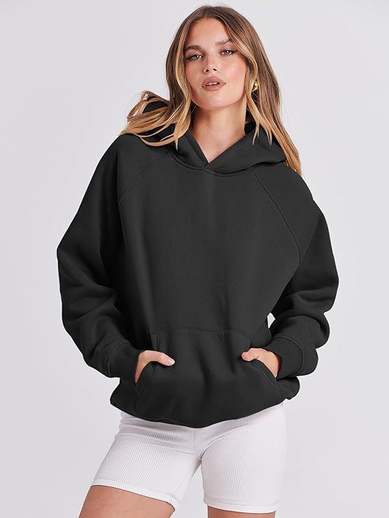 Women's Relaxed Pullover Hoodie - Front view Black