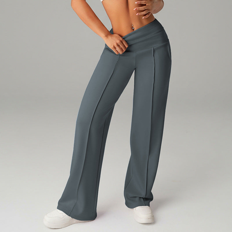 Women's gray blue high-waist wide leg sweatpants — loose fit athleisure - Gray Blue