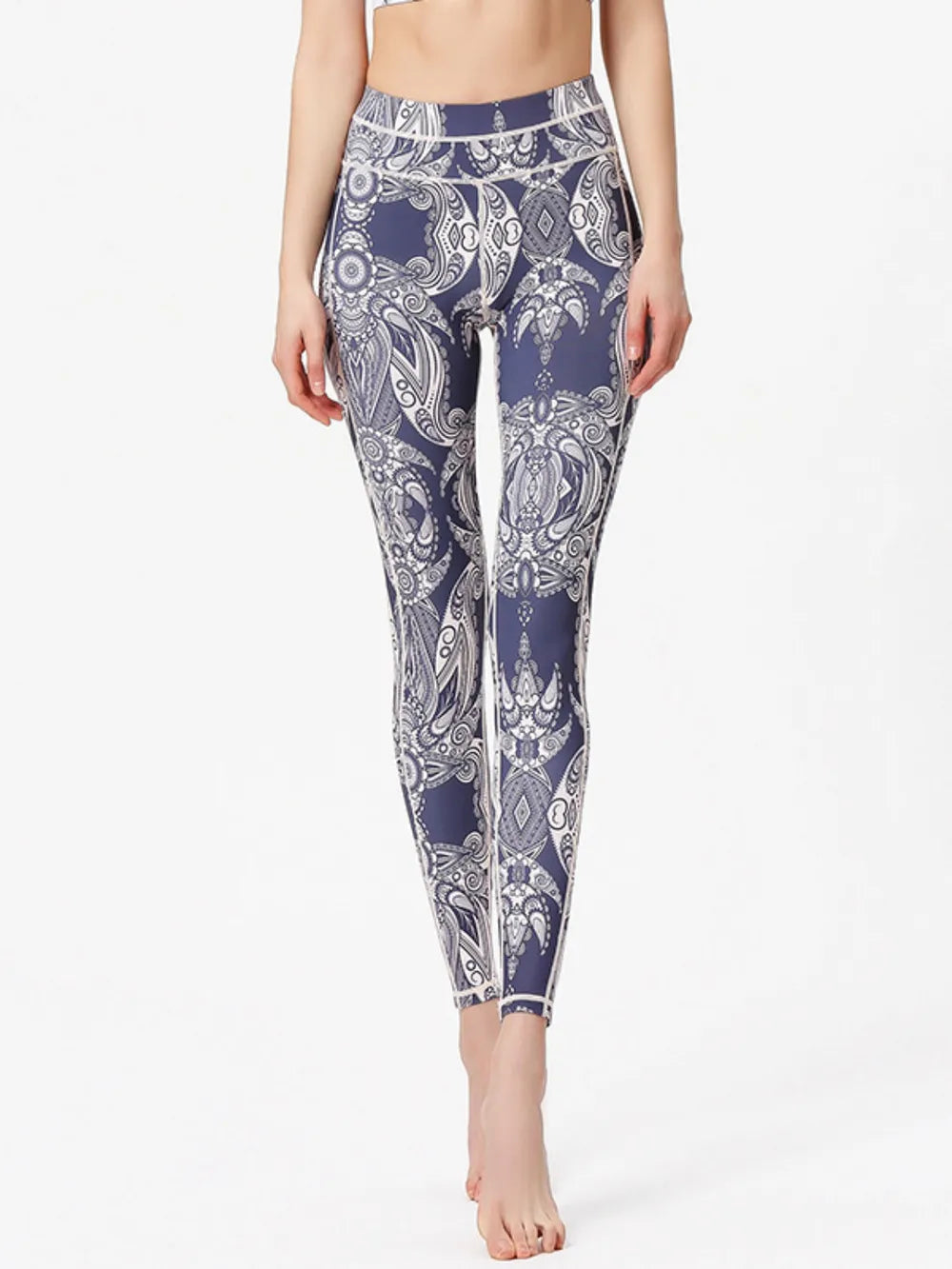 Printed Active High Waist Leggings - French Blue