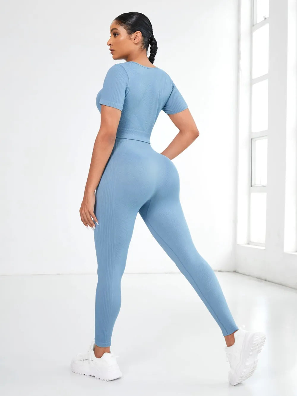 Women's Short Sleeve Crop Top & Leggings Set - back view