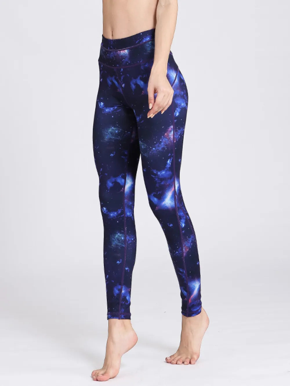 Printed Active High Waist Leggings - Navy -Side 