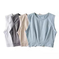 Women's Crop Yoga Vest — High Waist, Loose Fit - White - Grey - Apricot - Blue 