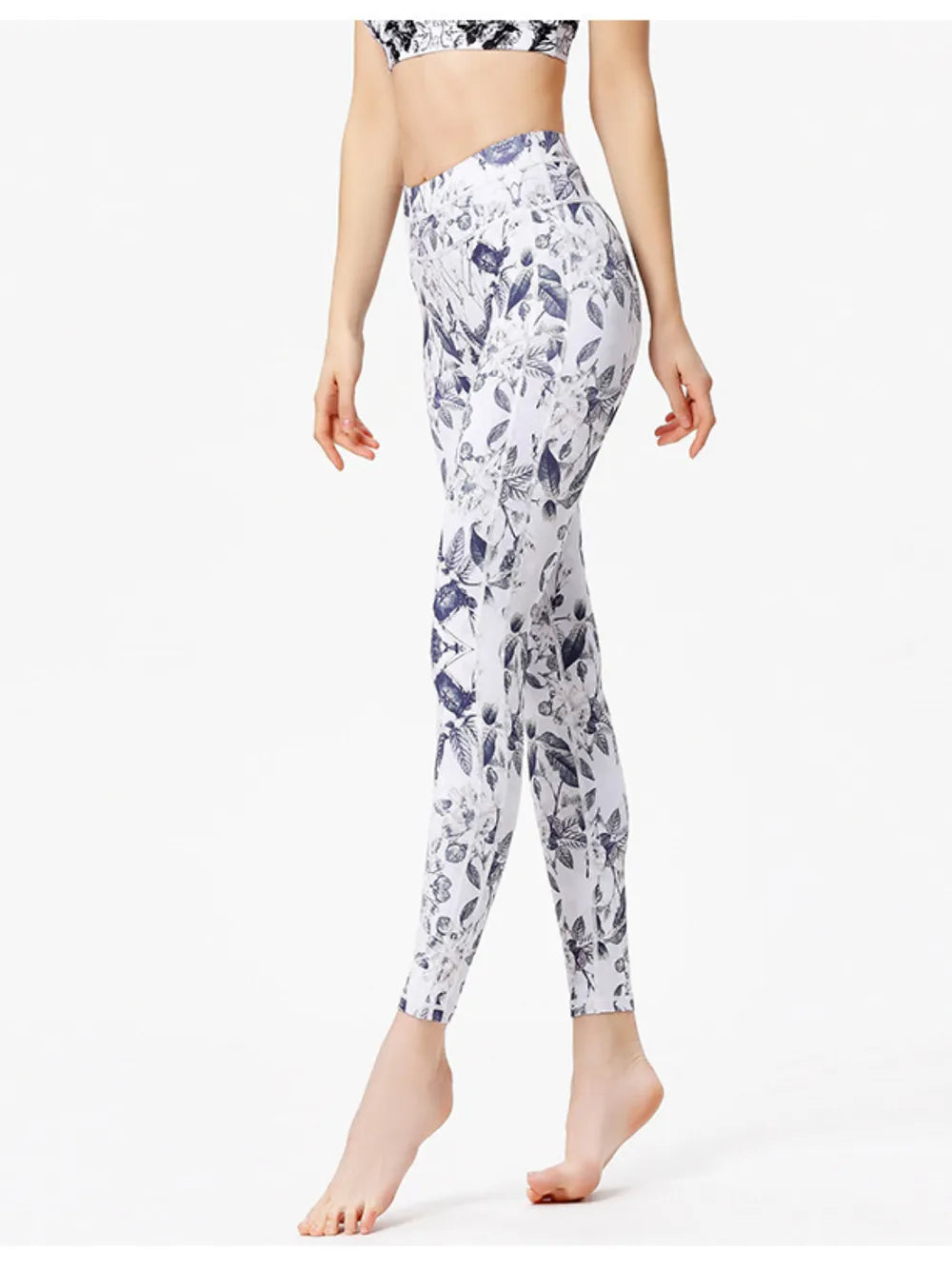 Printed Active High Waist Leggings - White - Side