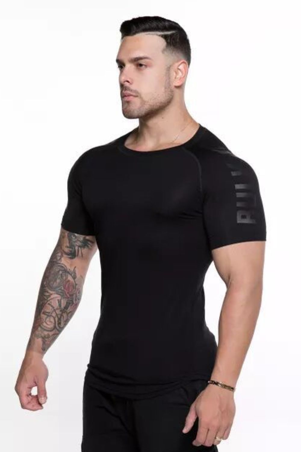 Men's Athletic Letter-Detail Tee Black side view 