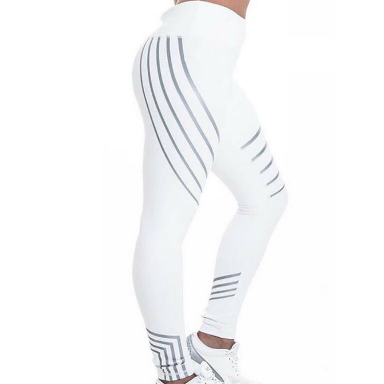 Women's Stripe Compression Leggings - Full Length - White
