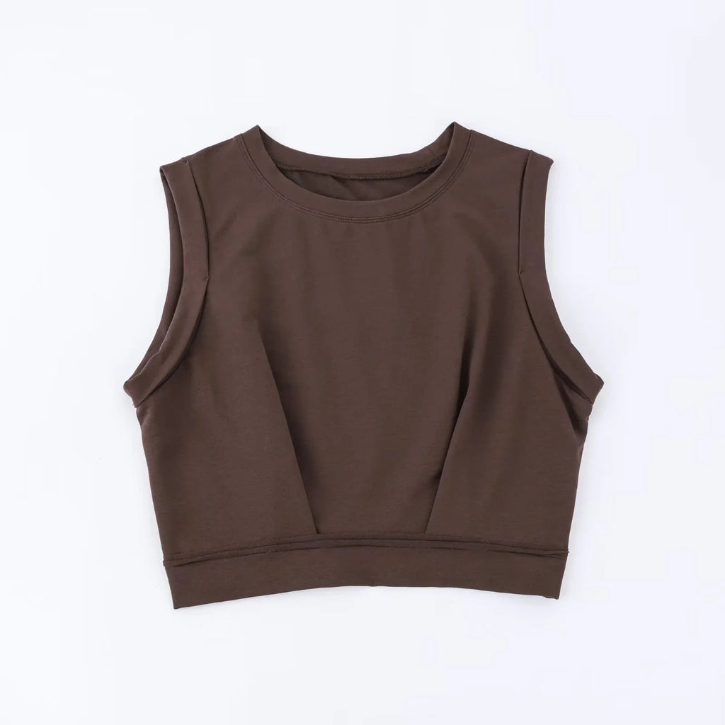 Women's Crop Yoga Vest — High Waist, Loose Fit - Coffee 
