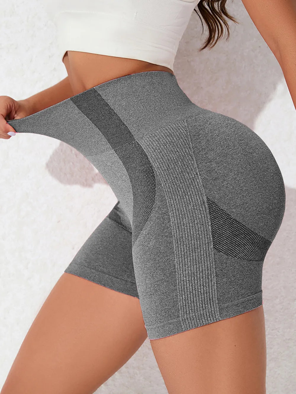 Women's High-Waist Active Shorts - Side view - Dark Gray