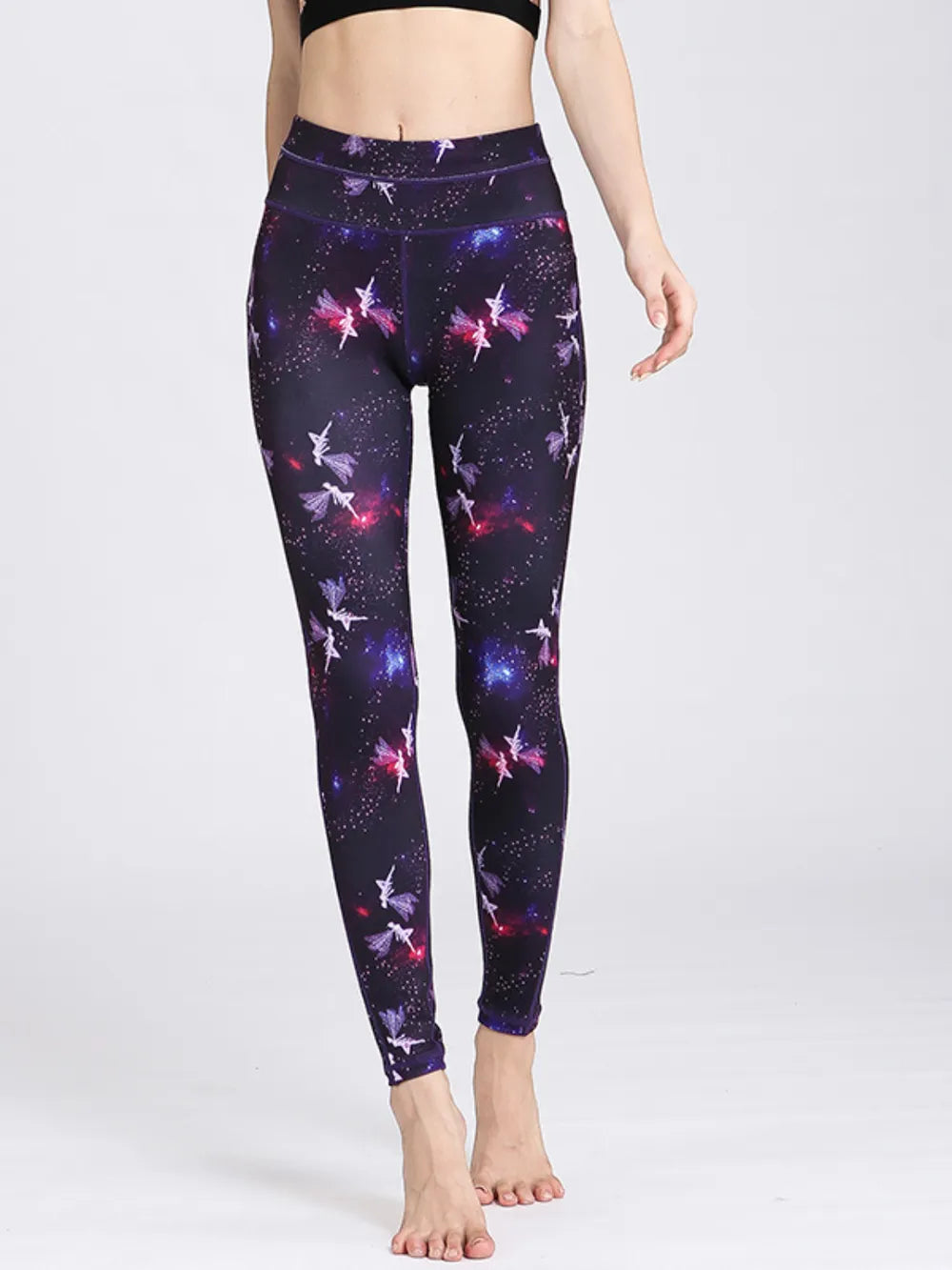 Printed Active High Waist Leggings - Purple