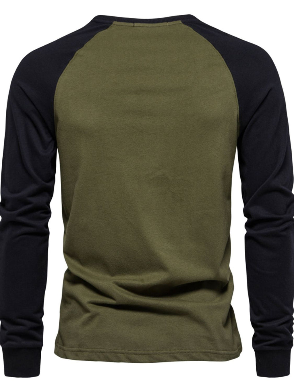 Men's Contrast Raglan Color-Block Sweatshirt army green back view