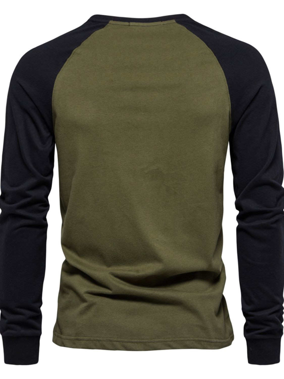 Men's Contrast Raglan Color-Block Sweatshirt army green back view