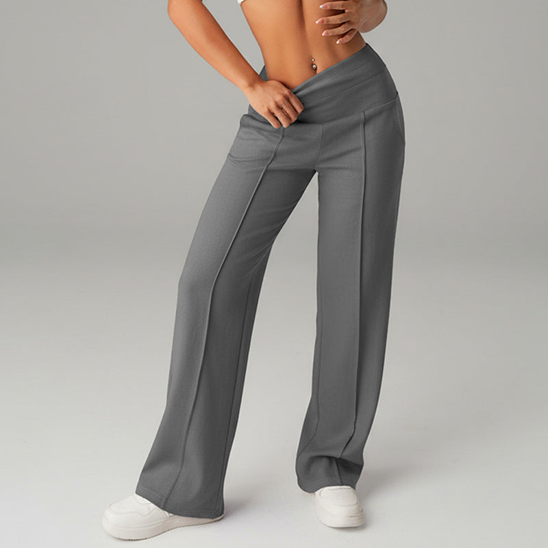 Women's heather gray high-waist wide leg sweatpants — loose fit athleisure - Heather Gray