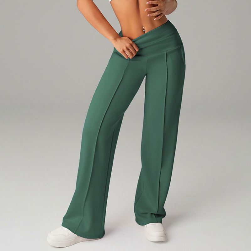 Women's pink high-waist wide leg sweatpants — loose fit athleisure - Dark Green