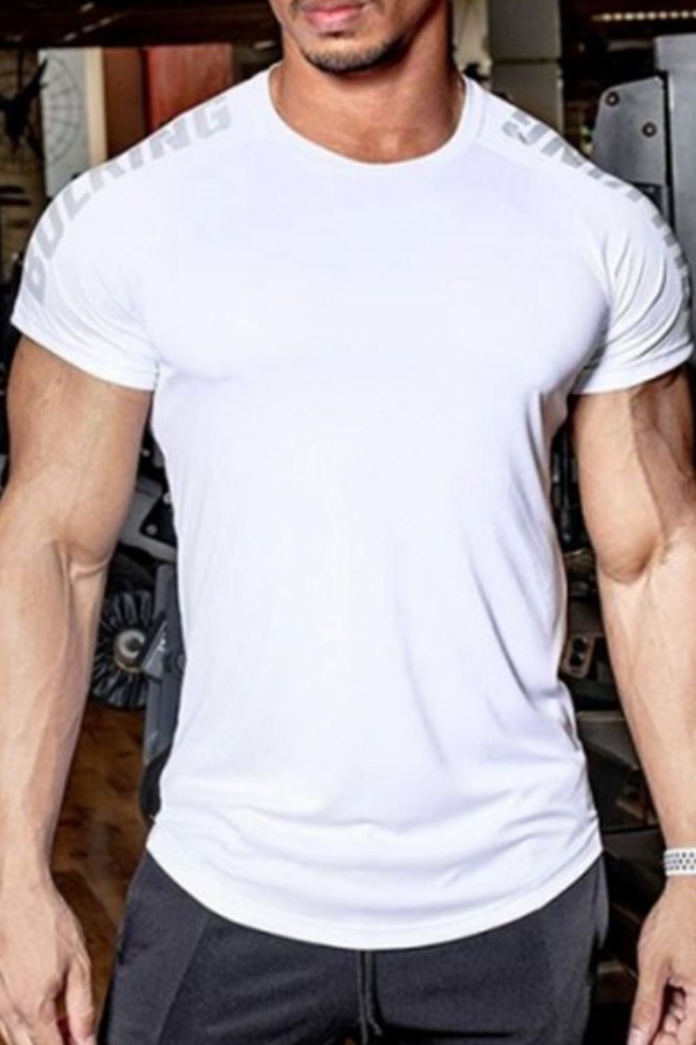 Men's Athletic Letter-Detail Tee White casual pose