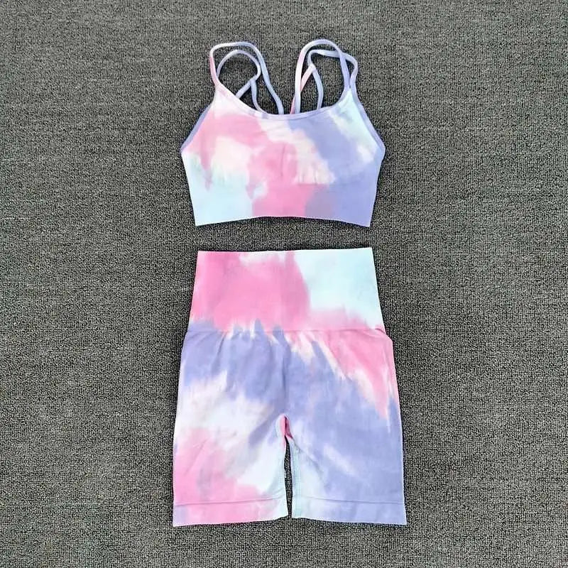 Pastel Tie Dye Crop Bra and Shorts Workout Set
